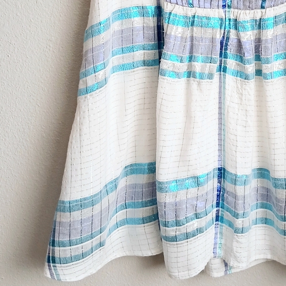 Free People Dress Women's Size Medium Blue Plaid Metallic Barcelona Boho Hippie - Picture 7 of 11